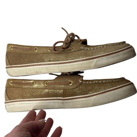 Sperry Women’s Leather Gold Glitter Boat Shoes. Size 9. - Picture 2 of 9
